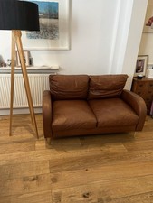 Tan Leather Handmade 2 Seater Sofa - Art Deco Style
