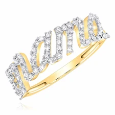 0.20CTW Natural Diamond 10K Yellow Gold Mother Band "mama" Cocktail Ring