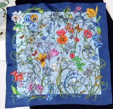 100%Mulberry Silk Scarf Women VintageFlower Kerchief 20" Small Square Bandana A7