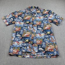 Vintage Pacific Legend Hawaiian Shirt Mens Large Blue Aloha Camp Made In USA