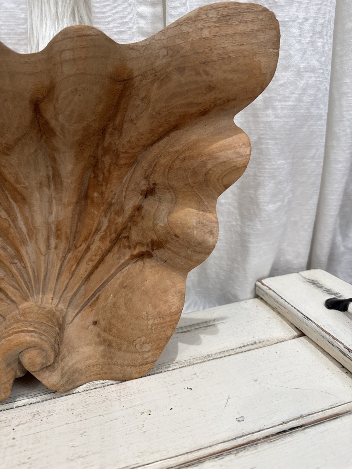 VTG 40/50s HAND CARVED WOODEN Scalloped, Clamshell Dish Bowl Defect