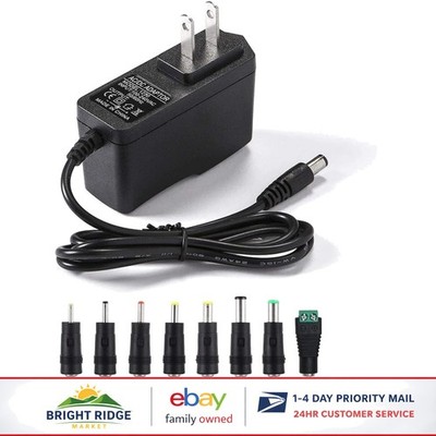 AC Adapter 12V 2A with 8 Interchangeable Tips for Various Electronic Devices