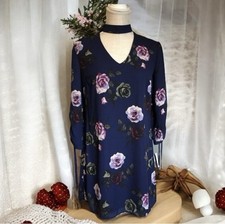 Speechless Dark Floral Rose Choker Mini Shift Dress NWT