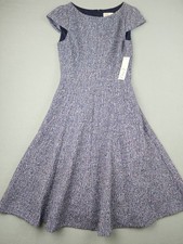 Eliza J Dress Womens 2 Blue Tweed Check Fit Flare Cap Sleeve Knee Length NWT