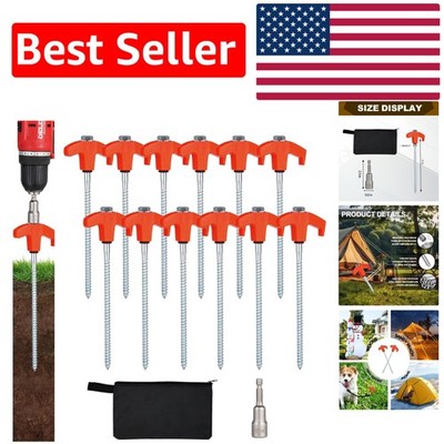 Secure Your Tent with 8-Inch Screw-In Metal Stakes - 12-Pack Camping Essentials