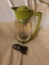 Vintage 1960 Sunbeam Deluxe Glass Percolator Olive/Avocado Green 12Cup Electric 