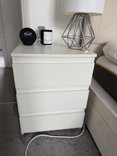 Large White Bed Side Table With 3 Drawers
