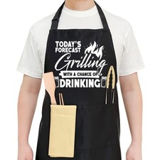 Black Funny BBQ Chefs Aprons for Men Dad Husband Grangpa with Adjustable Neck...