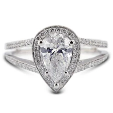 1.63ct F-VS1 Pear Shape Earth Mined Certified Diamonds 18k Gold Halo Accent Ring