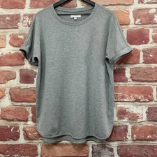 New Directions Womens Top M Heather Gray Slubbed Knit Oversized Popover Shirt