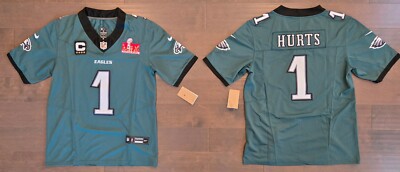 Philly Eagles #1 Jalen Hurts Stitched Midnight Green FUSE SB LIX C Patch Jersey