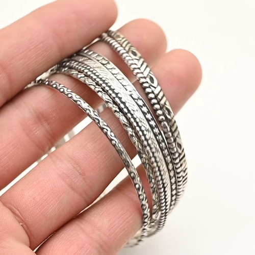 Solid Designer 925 Sterling Silver Bangle Boho Bangle Women Bangle 7 Day Bangles - Video 1 of 1