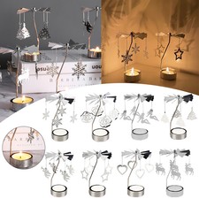 Candle Tea Light Holder Silver Metal Rotating Spinner Carousel Valentine's Gift