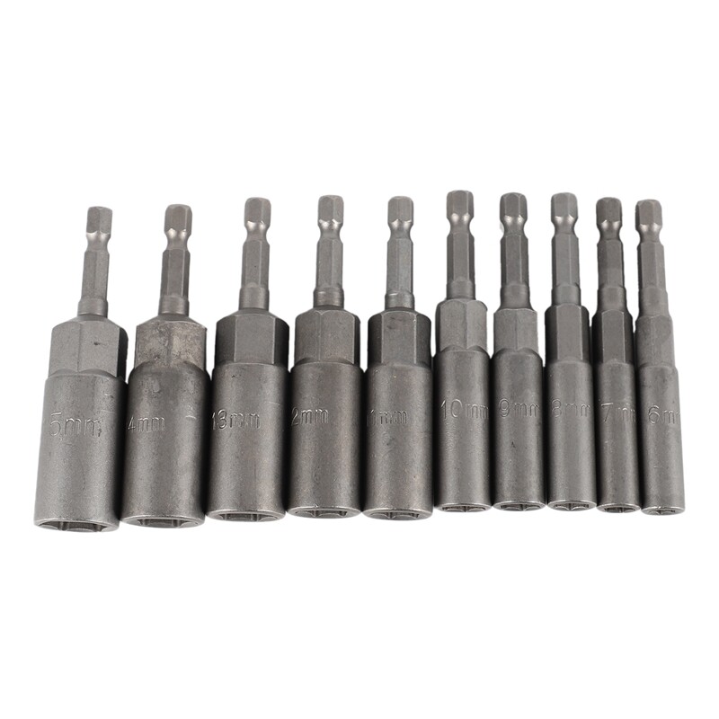 10Pc 1/4 Inch Wrench Hex Bit Socket Set Deep Long 1/2 Inch Drill