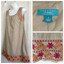 Calypso for Target Dress Women Small Floral Embroidered Toupe/Pink Sheath A-Line