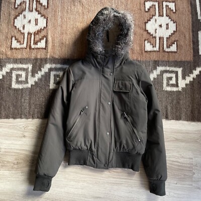 Bench Y2K Vintage Women's Khaki Fur Trim Bomber Jacket Size M | eBay