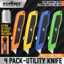 4Pc Utility Knife Set Lock Back Aluminum Retractable Box Cutter Extra 10 Blades