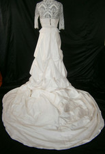 Ahnna B. Designs Silk 4 6 8 Wedding Dress Ivory Gown Train Lace Sleeves Lovely