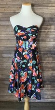 EXPRESS Floral Strapless 100% Silk Bustier Dress Size 2 Wide Belt Sweetheart