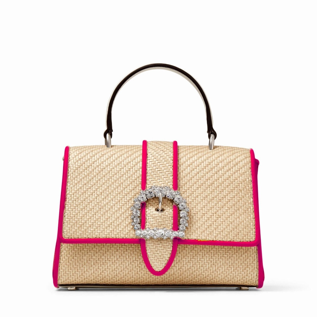 SALE!!Jimmy Choo★CHERISI Jimmy Choo Cheri Crystal Medium Top Handle Bag Raffia Pink