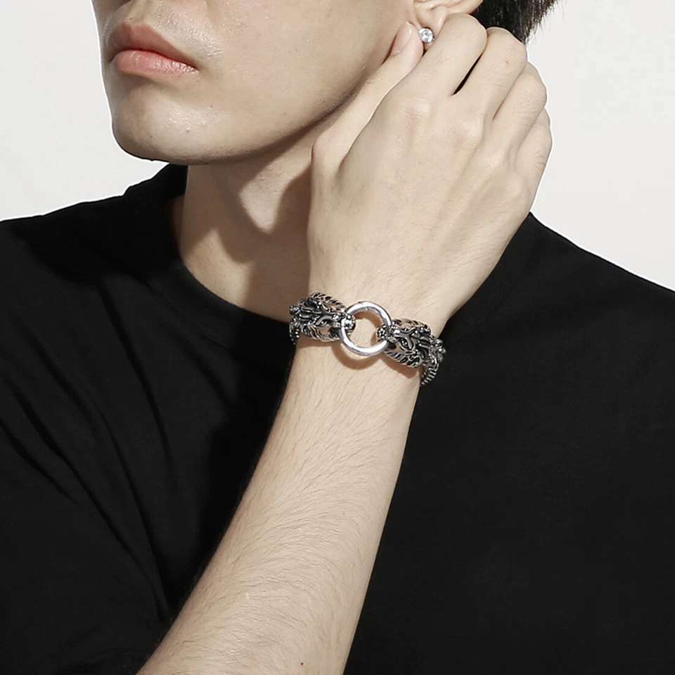 Brazalete de cadena de eslabones Franco cabeza de león de acero inoxidable pesado para hombre 8,86" 14 mm Foto 4 de 4