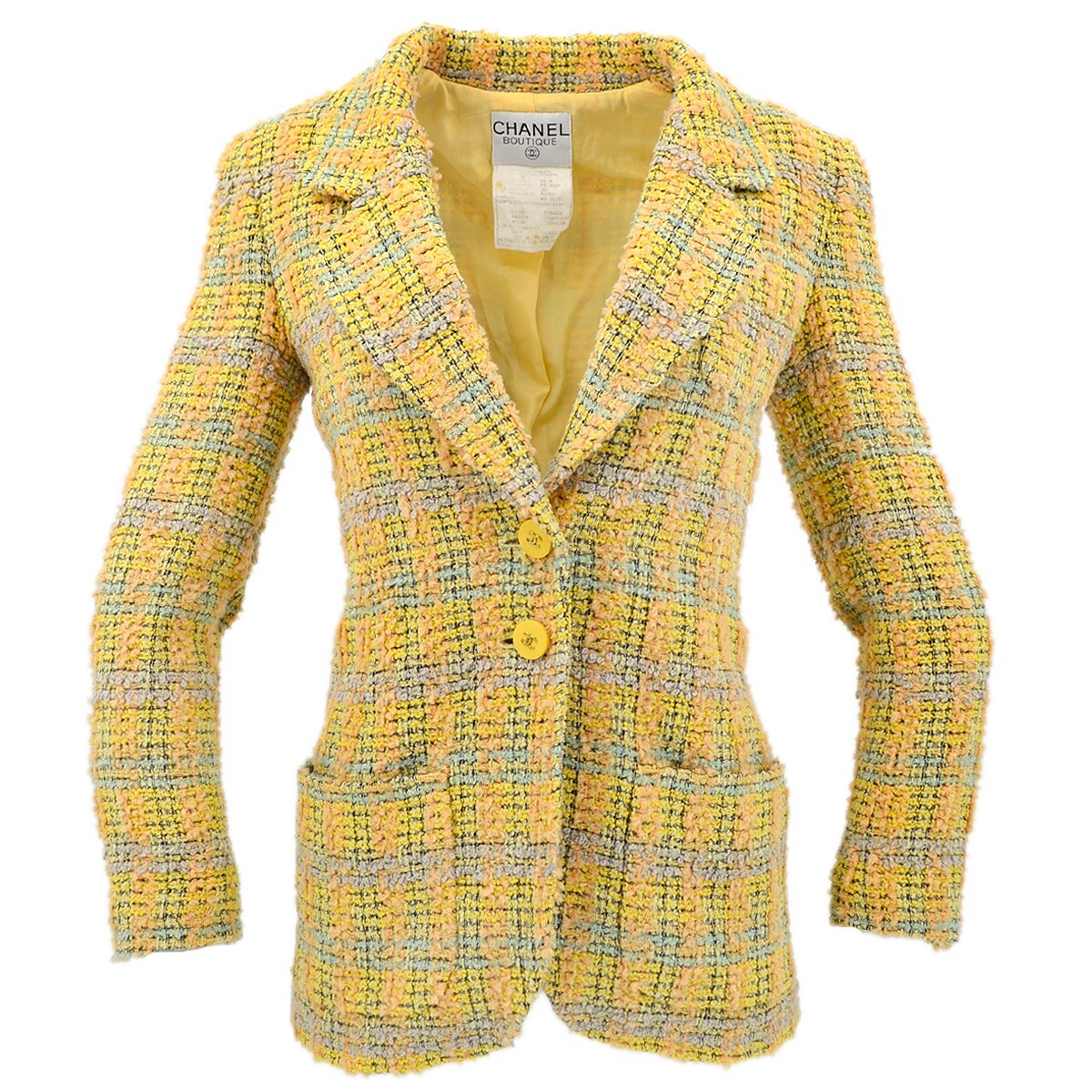 Chanel Single Breasted Jacket Yellow Tweed 94A #36 79933 | eBay