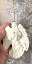 Vtg LG 4" Creamy White Porcelain Bisque 3D ANGEL  DOVE Xmas ORNAMENT Flat Back
