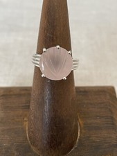 Rose Carved Quartz Ring Size 6 Sterling Silver Prong Set Feminine Designer Pink