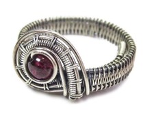 Garnet Adjustable Ring, Woven in Sterling Silver Wire