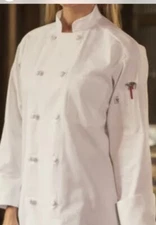 White Chef Coats, Knot Buttons, 65/35 Poly Cotton, Long Sleeves, Size: L