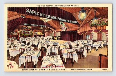 San Francisco California John s Rendevous Restaurant 1940s Postcard Unposted