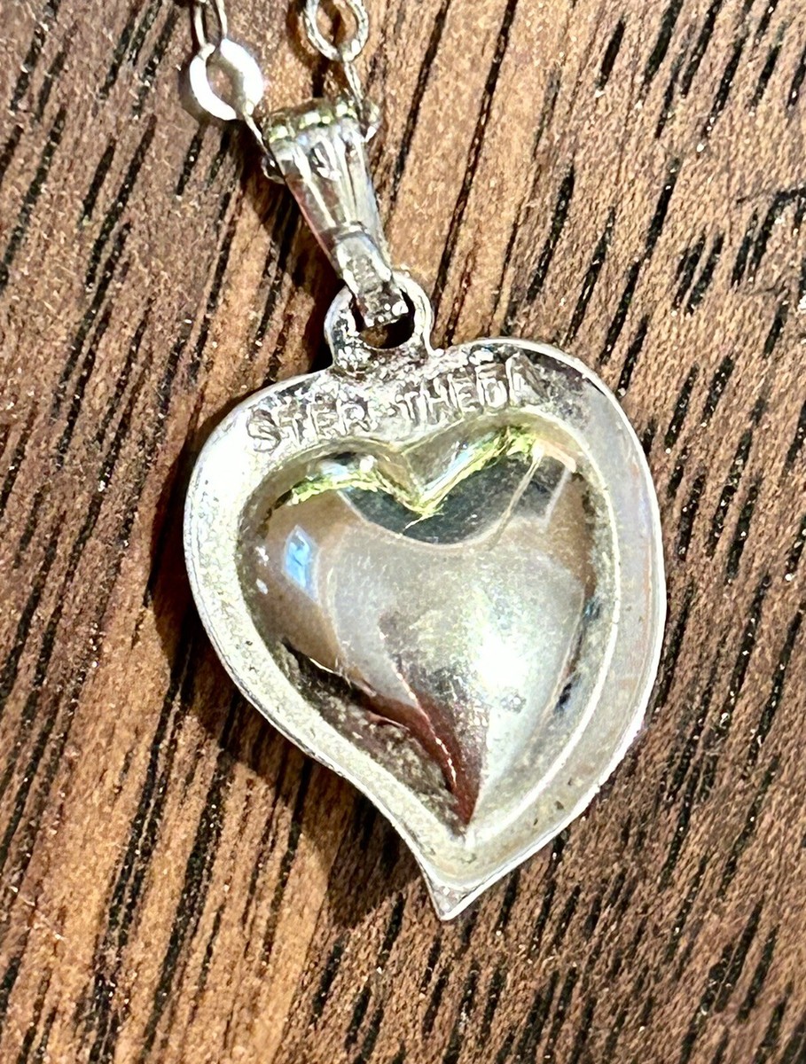 Vintage Sterling Silver Heart With Pearl Pendant Signed