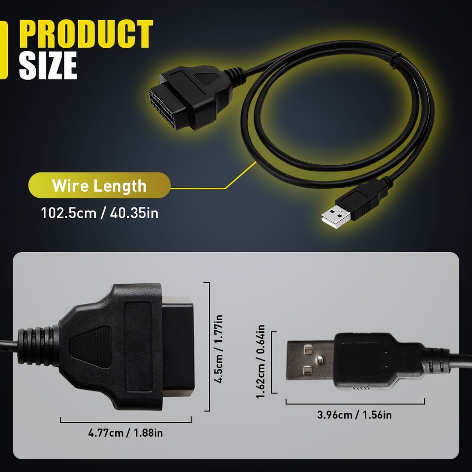 Obd2 Computer Adapter OBD2 USB to Adapter Charger OBD Cable 16Pin Diagnostics Fit Car Laptop ...