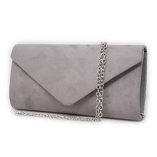 Pochette elegante grigia cerimonia donna scamosciata borsa piccola borsetta sera