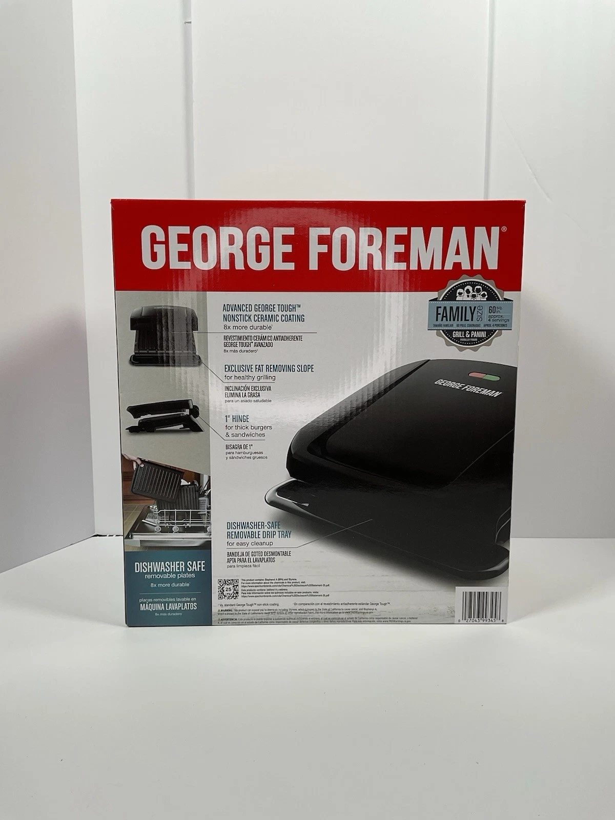 Family Size George Foreman 4-Serving Grill & Panini Removable Plates Black New