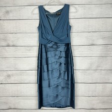 Adrianna Papell Teal Blue Tiered Dress Womens Sz 8 Cocktail Party Wedding Guest