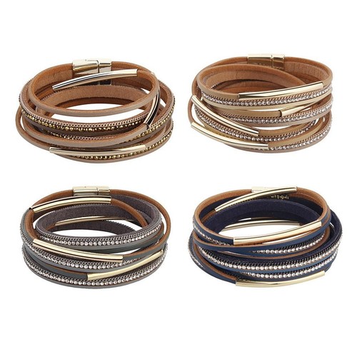 Bracelet En Cuir Multilanière Spark Avec Cristaux Swarovski - Rouge - Neuf Sans Emballage - Excellent état