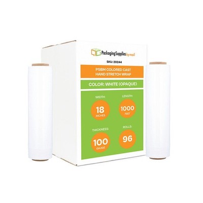 96 Rls 18''x1000' (100 Gauge) Bundling Stretch Film Hand Shrink Wrap, Dark White