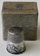 RARE Salem Witch 1692 Sterling Silver Sewing Tailors Thimble Halloween Cat Box