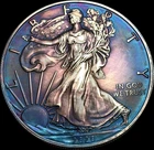 2020 $1 American Eagle 1 oz Silver BLUE PURPLE TONING Fine US Bullion Coin Toned
