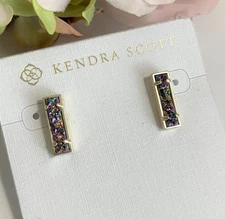 Kendra Scott LADY Multi Color Drusy Gold Plated Earrings NWT
