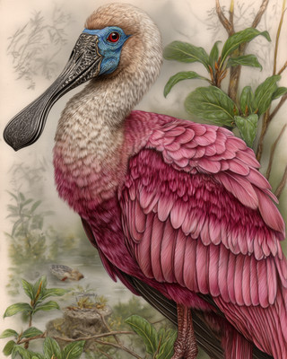 8x10 Roseate Spoonbill Portrait Wetlands Wildlife Art Print - 539010113