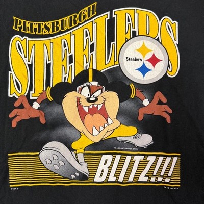 Vintage 1997 Pittsburgh Steelers Taz Looney Tunes T-Shirt Black 