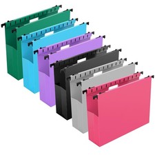 Extra Capacity Plastic Hanging File Folders - 12 Pack, Letter Size, 6 Colors