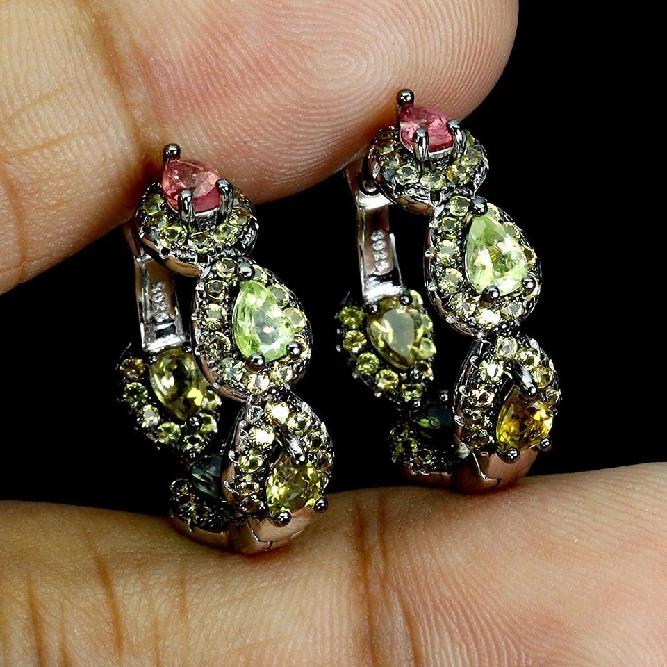 Brincos de prata esterlina 925 com pedras preciosas naturais de pera turmalina safira - Imagem 2 de 4