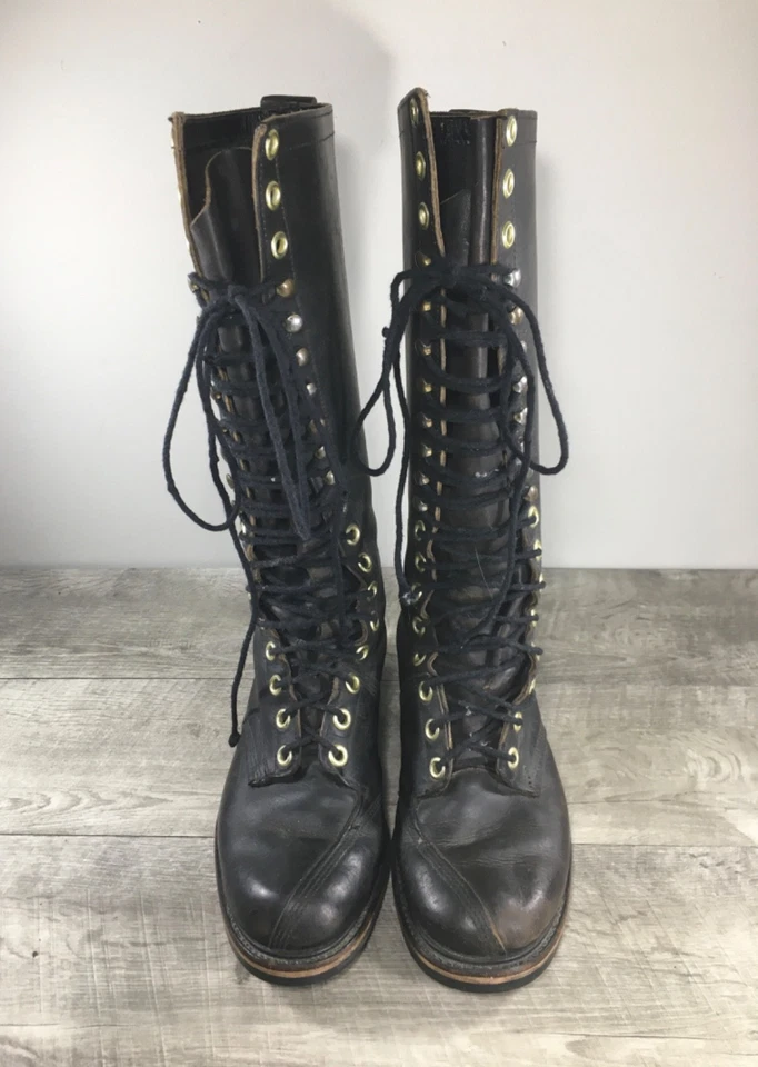 Hombres Combate Motociclista Motocicleta Montar 19 Ojos Cuero Negro Punta Suave Botas 9 De Colección Foto 3 de 4