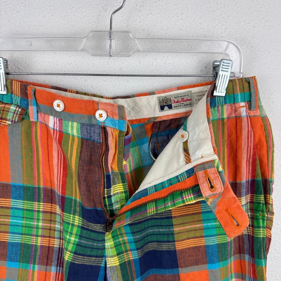 Мужские льняные шорты Polo Ralph Lauren Madras в клетку 33 цвет оранжевый классический крой - Изображение 4 из 4
