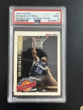 1992 NBA Hoops Shaquille O'Neal #1 Magic's All Rookie Team PSA Mint 9 Shaq RC