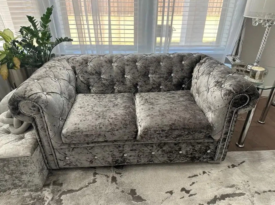 Sofá/sofá de lujo gris terciopelo triturado gris 2+2 plazas Foto 2 de 4
