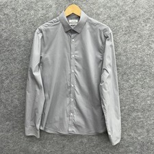 Calvin Klein Men's Active Stretch Performance Dress Shirt Slim Gray, 16 34/35, L